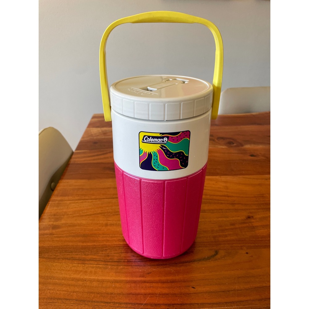 Vintage Coleman 5590 Water Jug Neon Pink White Yellow Retro 90s 1/3 Gallon USA